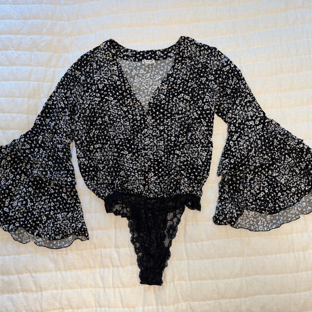 Free People Black and White Floral Top
